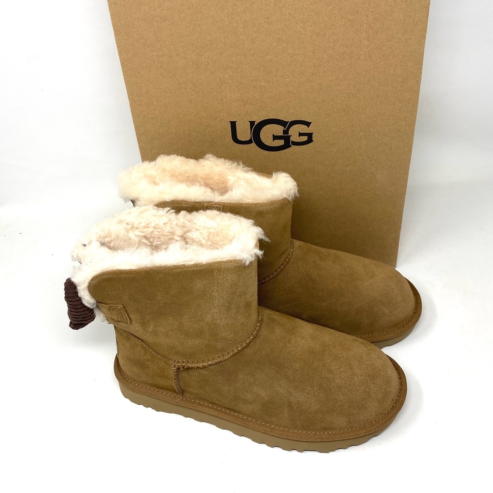 💖MEGA SALE💖UGG W Mini Bailey Corduroy Bow Women Brown Suede Boots 1117650CHE - Picture 4 of 9